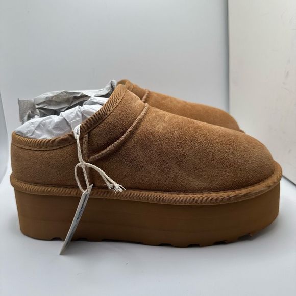 CUSHIONAIRE Women's Genuine Suede Cozy Mule Platform +Memory Foam 7.5 CHESTNUT - Picture 1 of 7